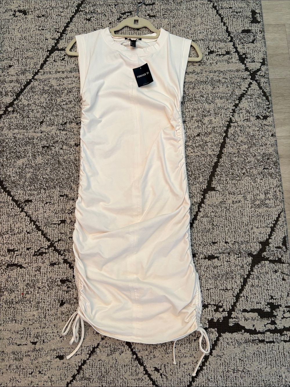 Forever 21 Cream Sleeveless Ruched Midi Dress
